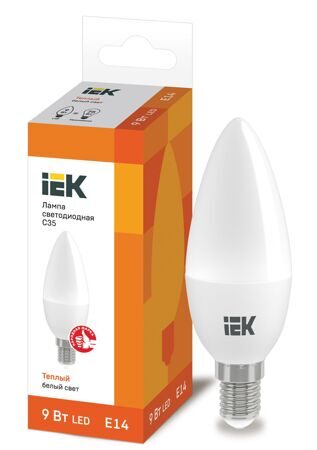 Лампа светодиодная LED 9Вт 230В 3000К E14 свеча | LLE-C35-9-230-30-E14 | IEK