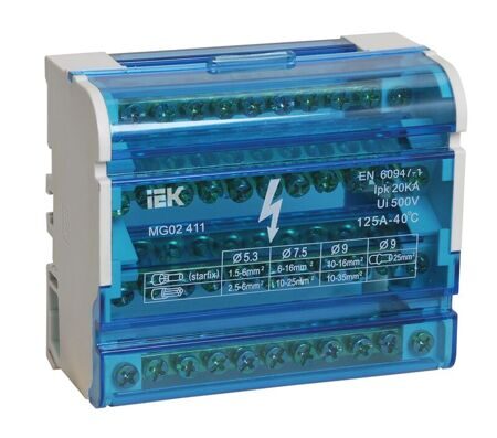 Шины на DIN-рейку в корпусе (кросс-модуль) 3L+PEN 4х11 | YND10-4-11-125 | IEK
