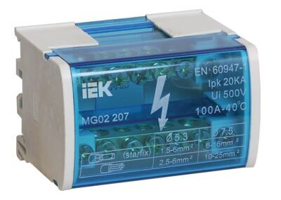 Шины на DIN-рейку в корпусе (кросс-модуль) L+PEN 2х7 | YND10-2-07-100 | IEK