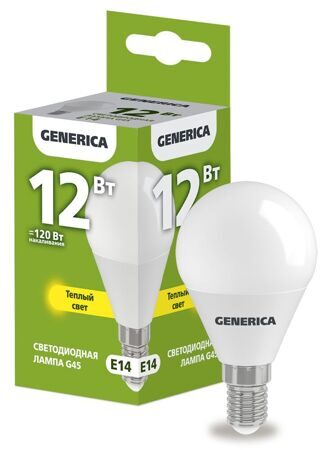 Лампа светодиодная G45 шар 12Вт 230В 3000К E14 GENERICA | LL-G45-12-230-30-E14-G | IEK